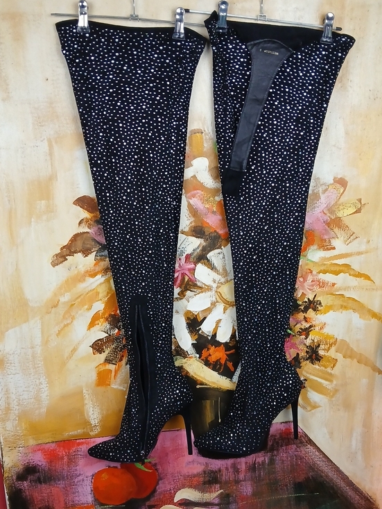 Azalea Wang Shoes - Azalea Wang Black Rhinestone Over The Knee Thigh High Boots Size 9